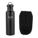 Black Titanium Camping Water Bottle 700ml with wide mouth and neoprene sleeve