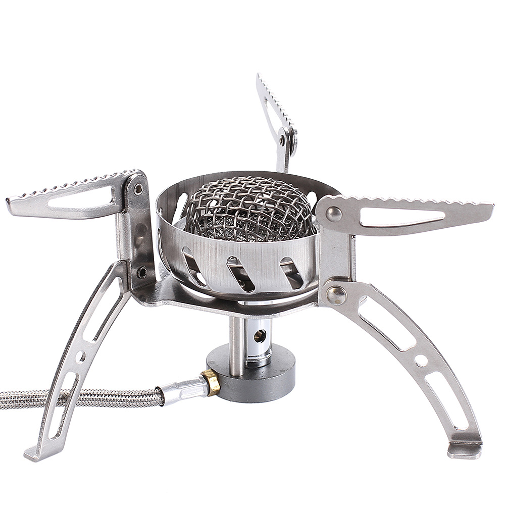 BRS Outdoor Gas Stove, Model BRS-107, showcasing its efficient rotary flame and windproof design, ideal for outdoor cooking.