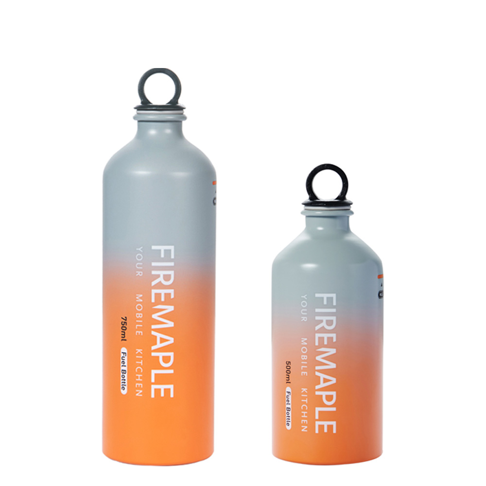 Fire Maple Outdoor Camping Aluminum Fuel Bottles in 500ml and 750ml sizes, lightweight and durable for hiking and camping.