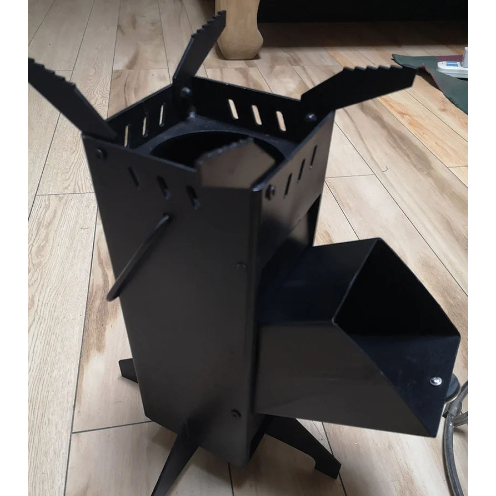 Heavy-Duty Foldable Rocket Stove in black color