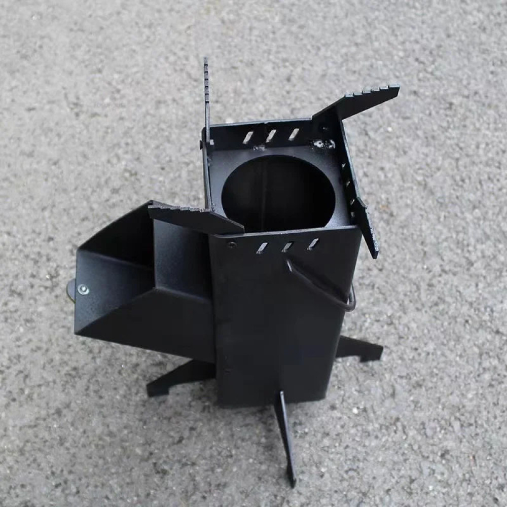 Heavy-Duty Foldable Rocket Stove in black color