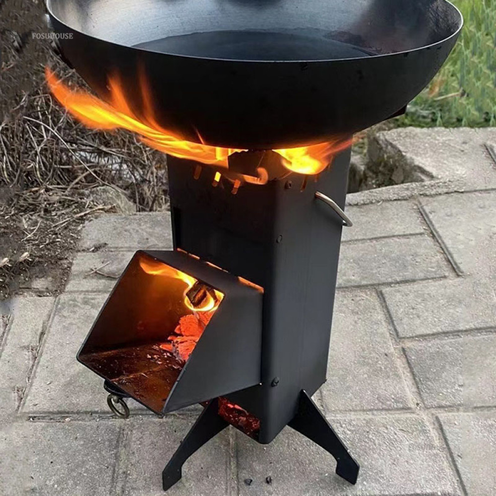 Heavy-Duty Foldable Rocket Stove in black color