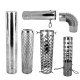 Stainless steel hot tent stove accessories for flue systems, including smoke pipes, anti-scald sheaths, and regulating chimneys