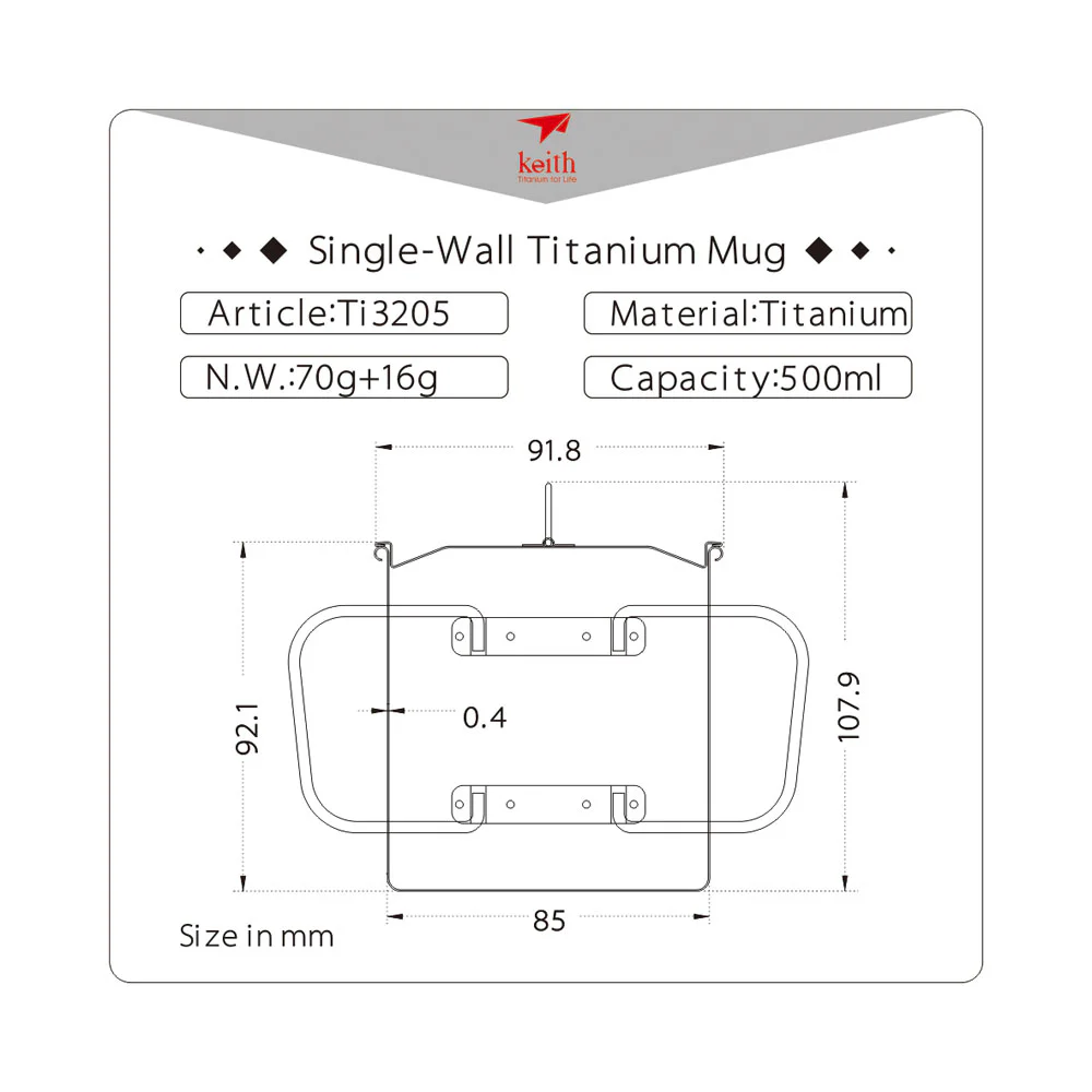 Keith Titanium Mug with Folding Handles & Lid - 500ml Keith Titanium Mug with Folding Handles & Lid - 500ml