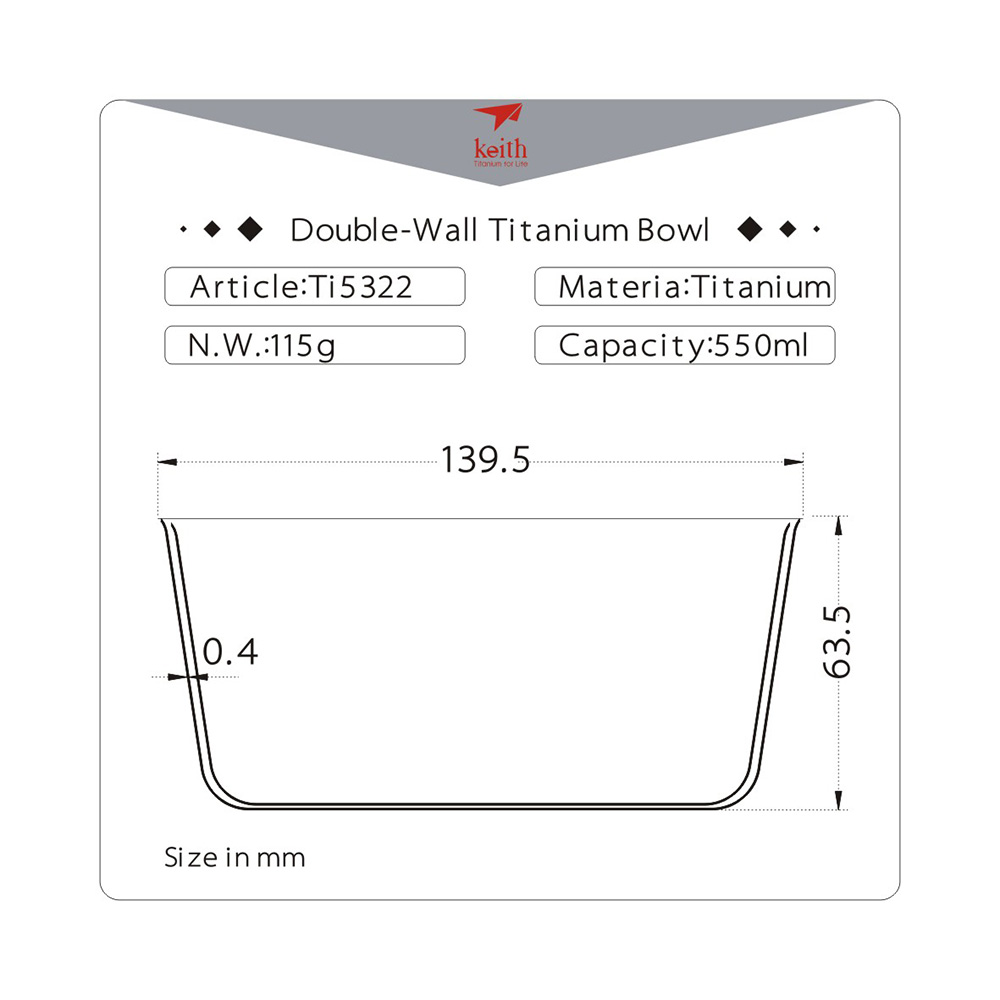 Keith Double-Wall Titanium Bowl - 500ml