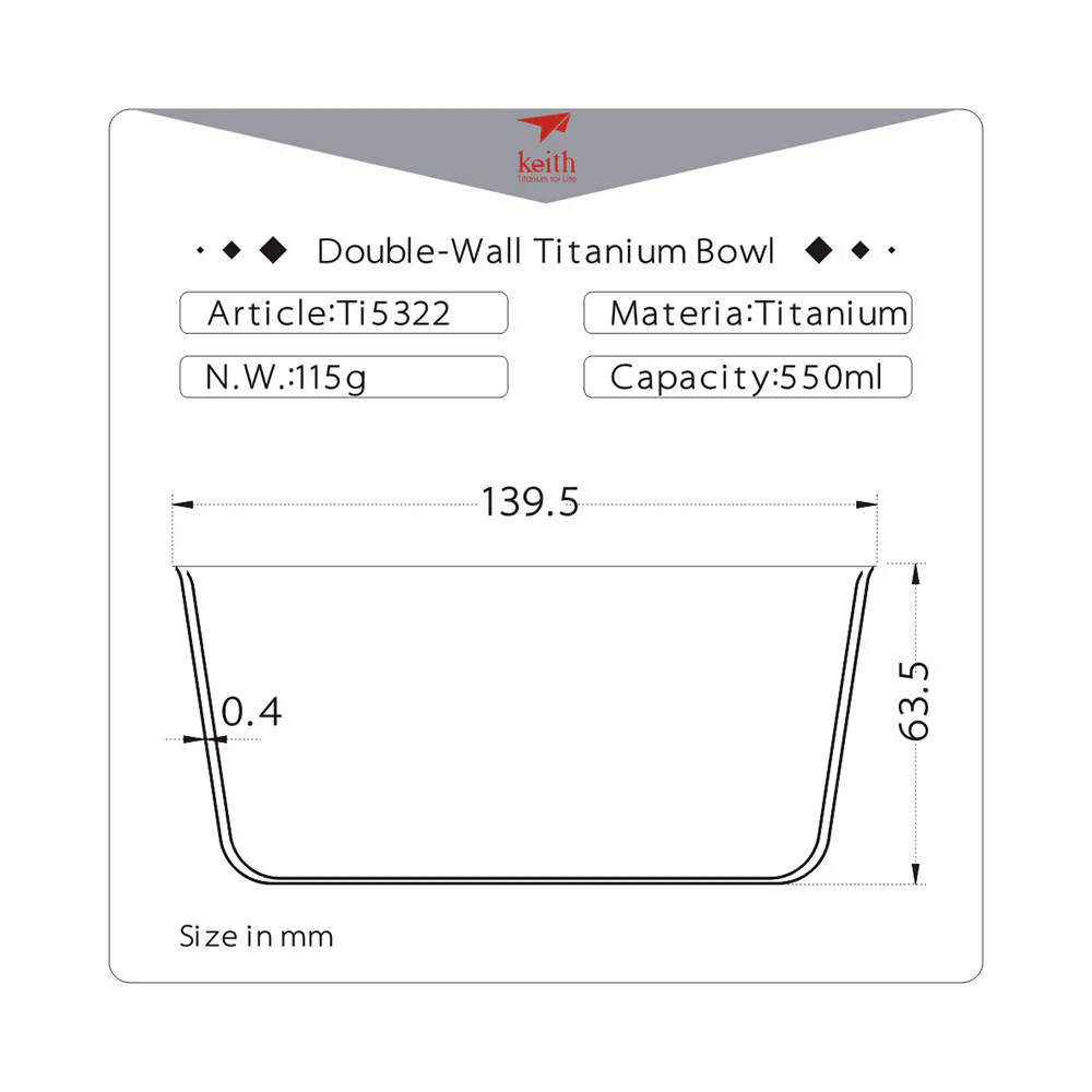 Keith Double-Wall Titanium Bowl - 500ml Keith Double-Wall Titanium Bowl - 500ml