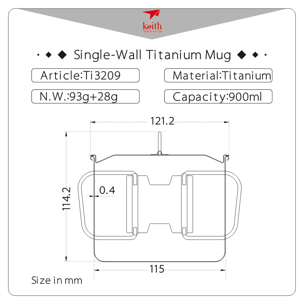 Keith Titanium Mug with Folding Handles & Lid - 900ml