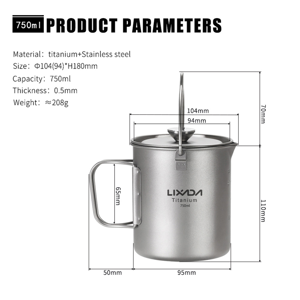 Lixada Titanium French Press Coffee Maker - 750ml