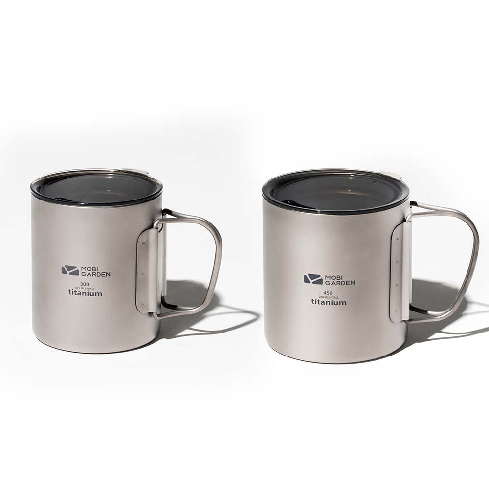 MOBI GARDEN Double-Walled Titanium Cup with Cover for Camping and Hiking