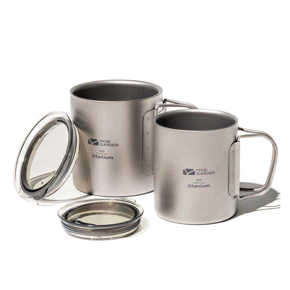 MOBI GARDEN Double-Walled Titanium Cup with Cover for Camping and Hiking