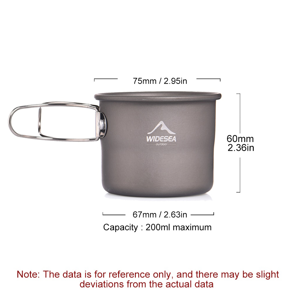 A lightweight WideSea 200ml Camping Mug made of high-quality aluminum, perfect for outdoor activities such as camping, hiking, and trekking.