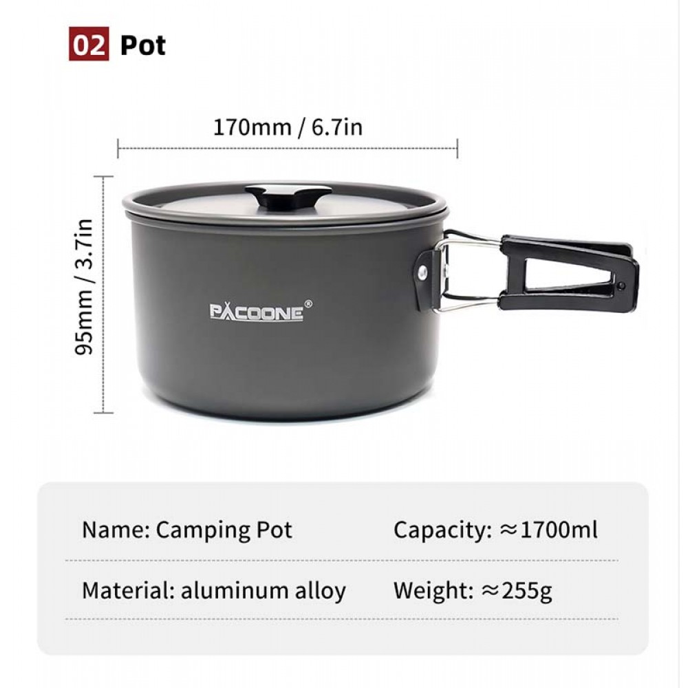 Image of a lightweight aluminum cooking set with kettle, pot, and pan.