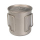 Titanium pot with 750ml capacity, measuring marks, secure grip lid, and mesh sack.