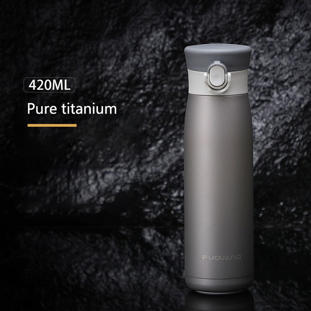 420ml Titanium Double-Wall Insulated Thermos Flask - Pure Titanium with Straw and Cleaning Brush