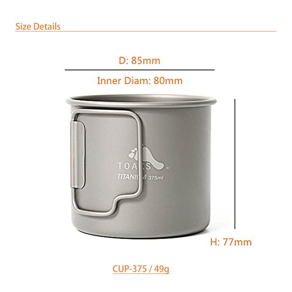 Durable TOAKS Titanium Cup with a capacity of 375ml.