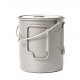 TOAKS titanium pot showcasing its 750ml capacity, measuring marks, lockable grip lid, detachable bail handle, and mesh sack.
