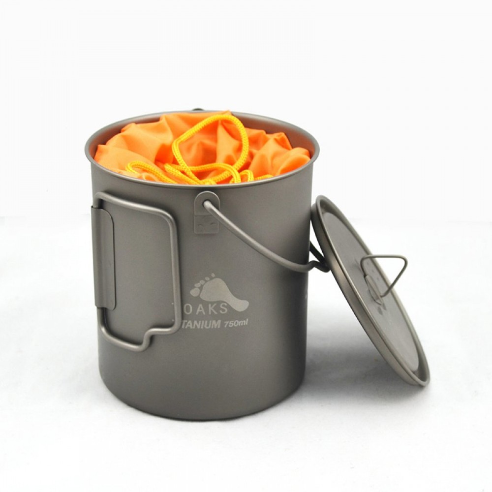 TOAKS Titanium Cooking Set - 750ml Pot with Bail Handle and Wood Stove 