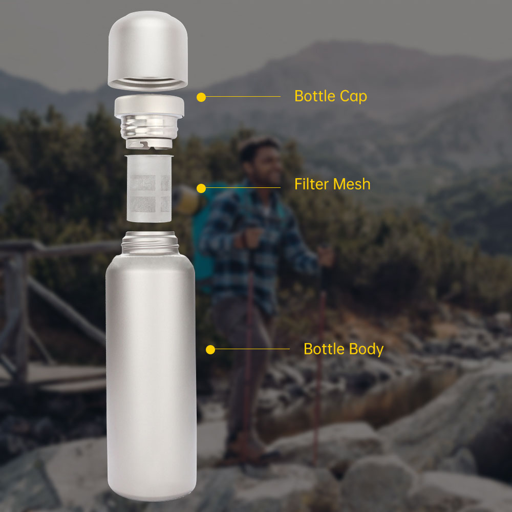 1.5L Titanium Water Bottle with Strainer and Sleeve - Leak-Proof and Lightweight for Camping & Hiking