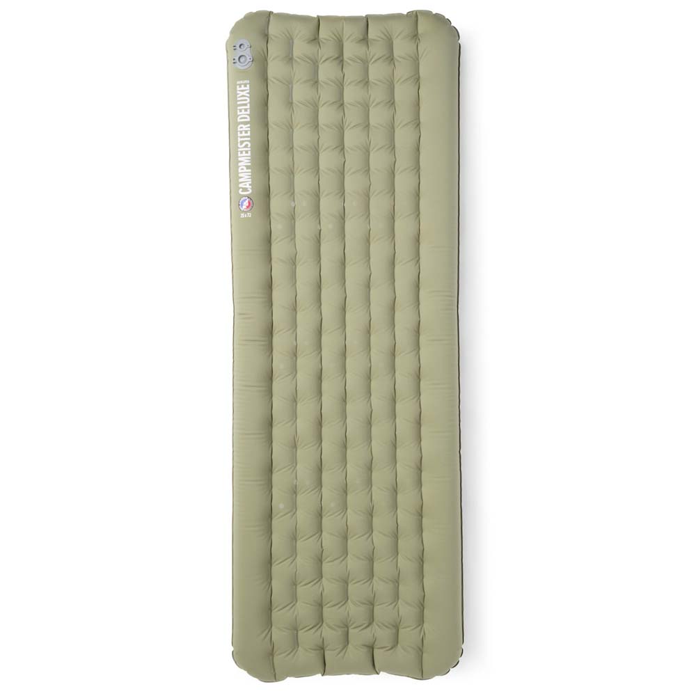 Top view of Big Agnes Campmeister Deluxe Insulated Sleeping Mat in green, showing full rectangular shape and quilted design.