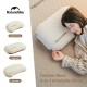 Size comparison chart of Naturehike Feather Bone pillows in standard, large, and plus sizes, along with features like anti-slip sticker, inflation valve, and pressure-glue construction.