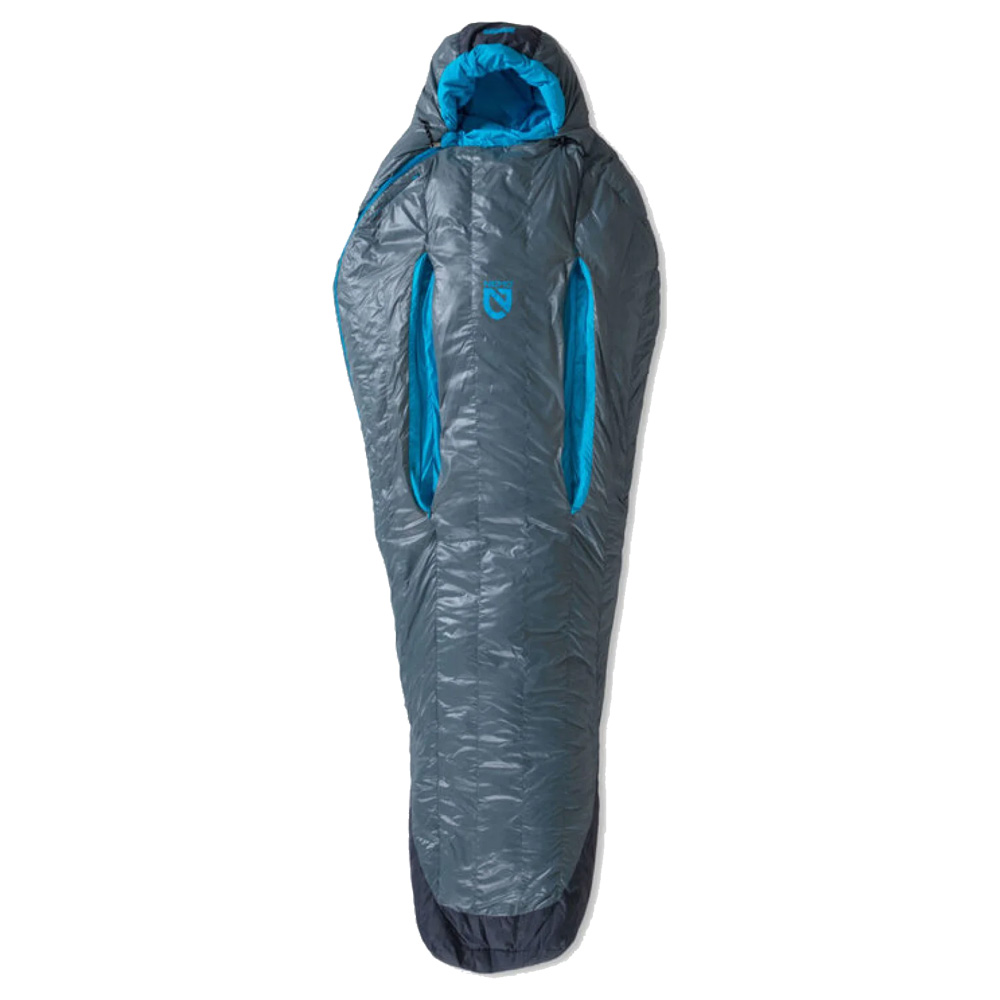 Woman's Nemo Kayu sleeping bag showcasing its ultralight design and premium down filling.