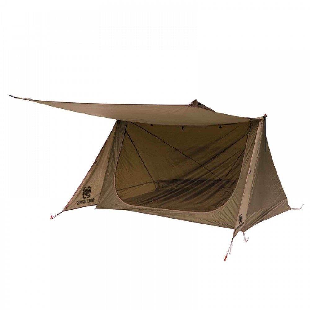 Set up in a serene outdoor setting, the OneTigris Backwoods Bungalow Ultralight Baker Tent showcases its durable design, ideal for 3-season camping.