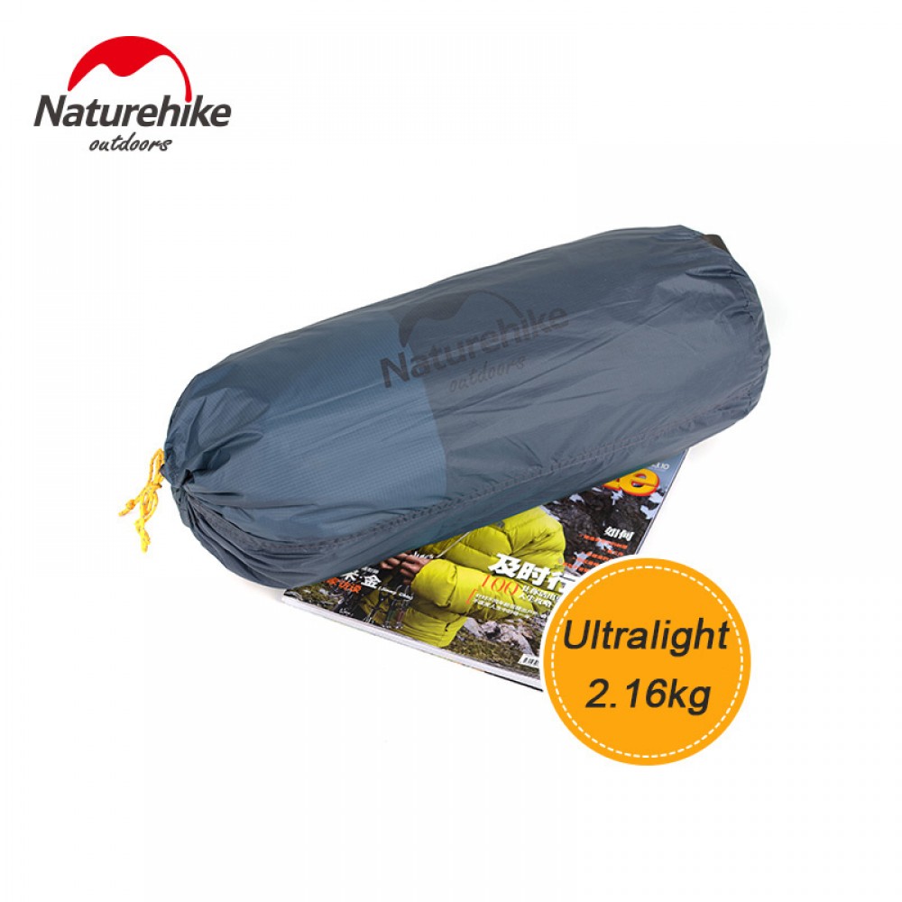 Naturehike Cloud-Peak 4 Seasons 2-Person Tent in Blue, featuring 15D Nylon Plaid and 20D Waterproof Velvet Silk construction, with Aluminum Alloy Poles and comprehensive camping accessories.