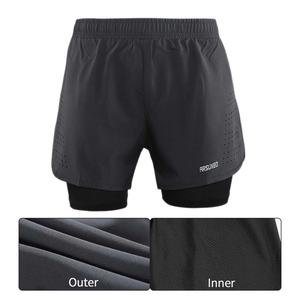 ARSUXEO Men’s 2-in-1 Running Shorts with quick-dry outer layer and breathable compression liner