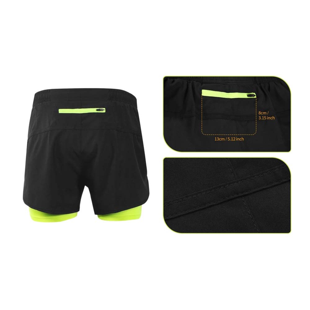 Back view of ARSUXEO Men’s 2-in-1 Running Shorts with secure zip pocket for keys and essentials