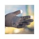 Black Extremities glove with grey touchscreen tips on thumb and two fingers, shown flat with logo on back of hand.