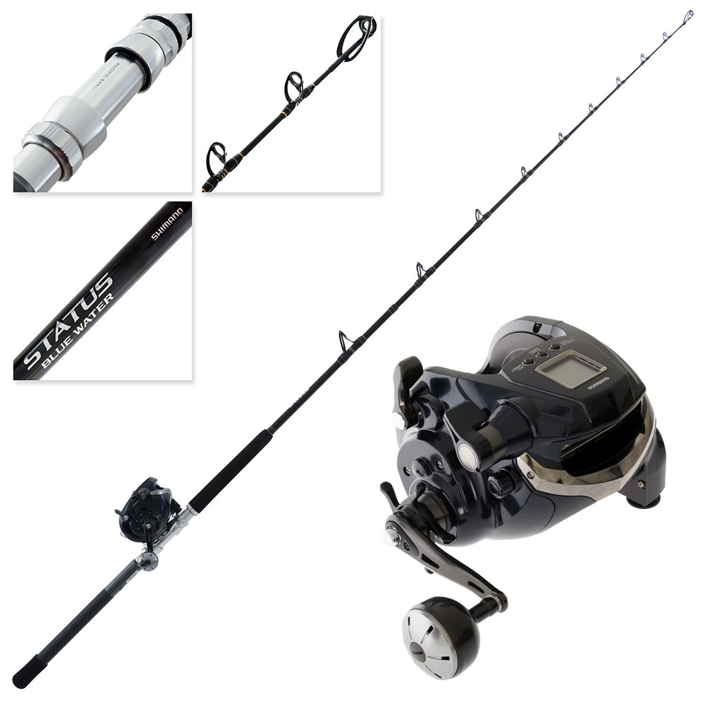 Shimano Forcemaster 9000A electric reel paired with Status Blue Water drone fishing rod combo for offshore fishing