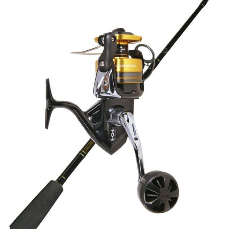 Shimano Socorro 10000 spinning reel mounted on Vortex jigging fishing rod combo for saltwater fishing