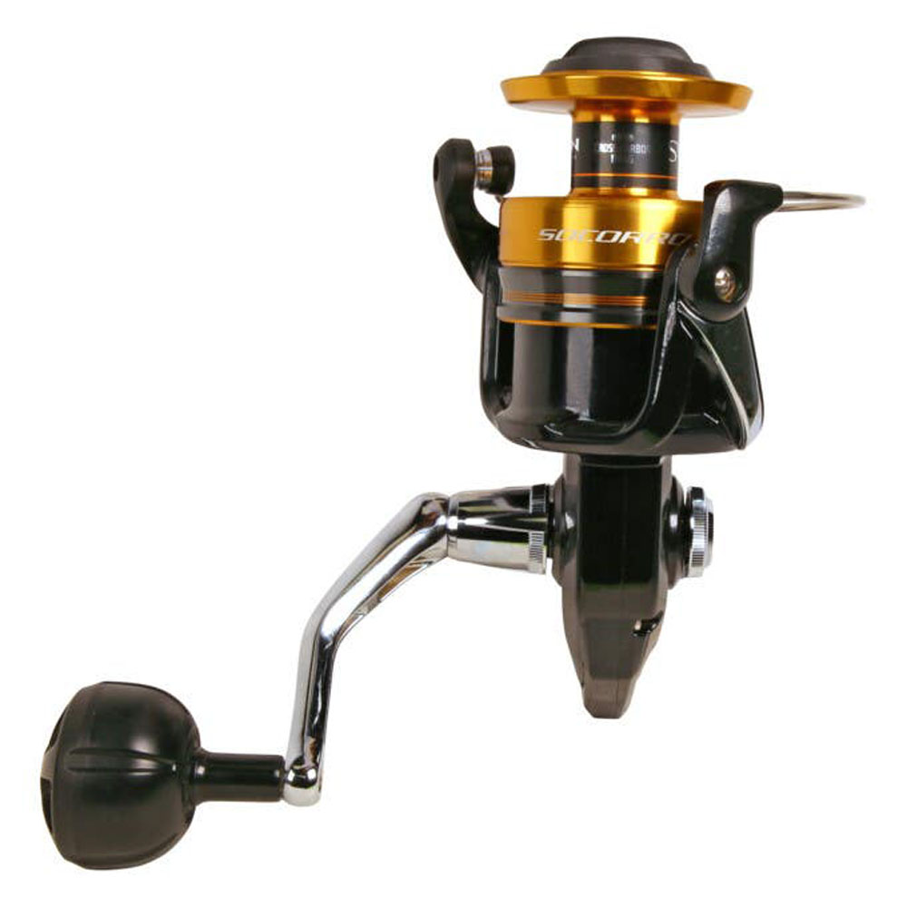 Shimano Socorro 10000 spinning reel mounted on Vortex jigging fishing rod combo for saltwater fishing