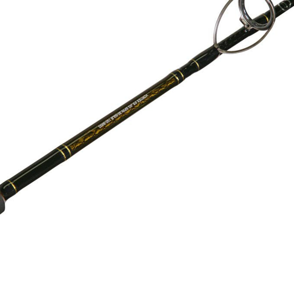 Shimano Socorro 10000 spinning reel mounted on Vortex jigging fishing rod combo for saltwater fishing