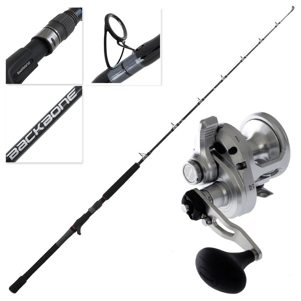 Shimano Speedmaster LDII 12 overhead reel paired with Backbone jigging rod for offshore saltwater fishing