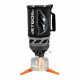 Jetboil Flash Burner and Jetpower Fuel Base – Compact Camping Stove Setup Jetboil Flash burner system with Jetpower fuel and orange tripod support for backpacking stoves