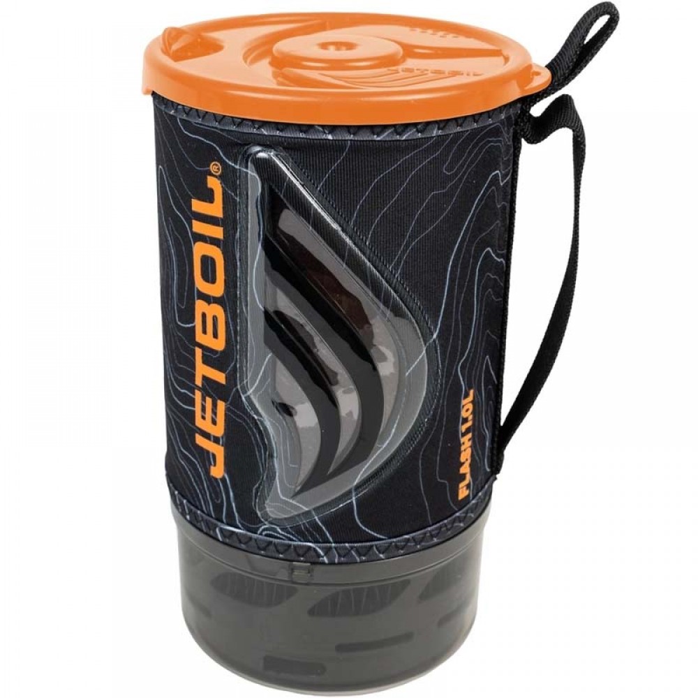 Jetboil Flash Cooking Cup with Lid – Lightweight and Insulated for Backpacking Jetboil Flash 1.0L cooking cup with neoprene sleeve and orange lid for heat retention