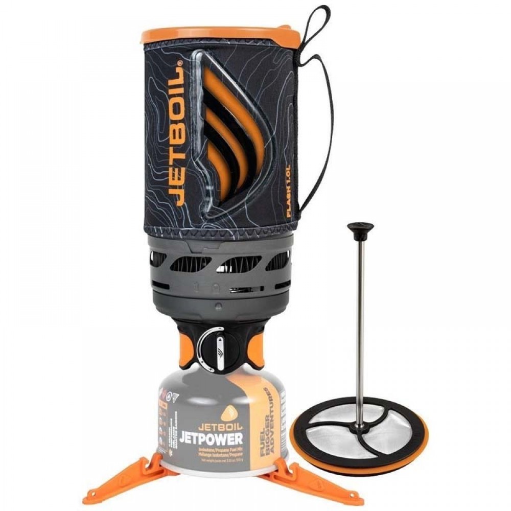 Jetboil Flash 1.0L Java Kit with Coffee Press – Camping Stove System in Ocean Topo Jetboil Flash 1.0L Java Kit cooking system with fuel canister and coffee press for outdoor camping