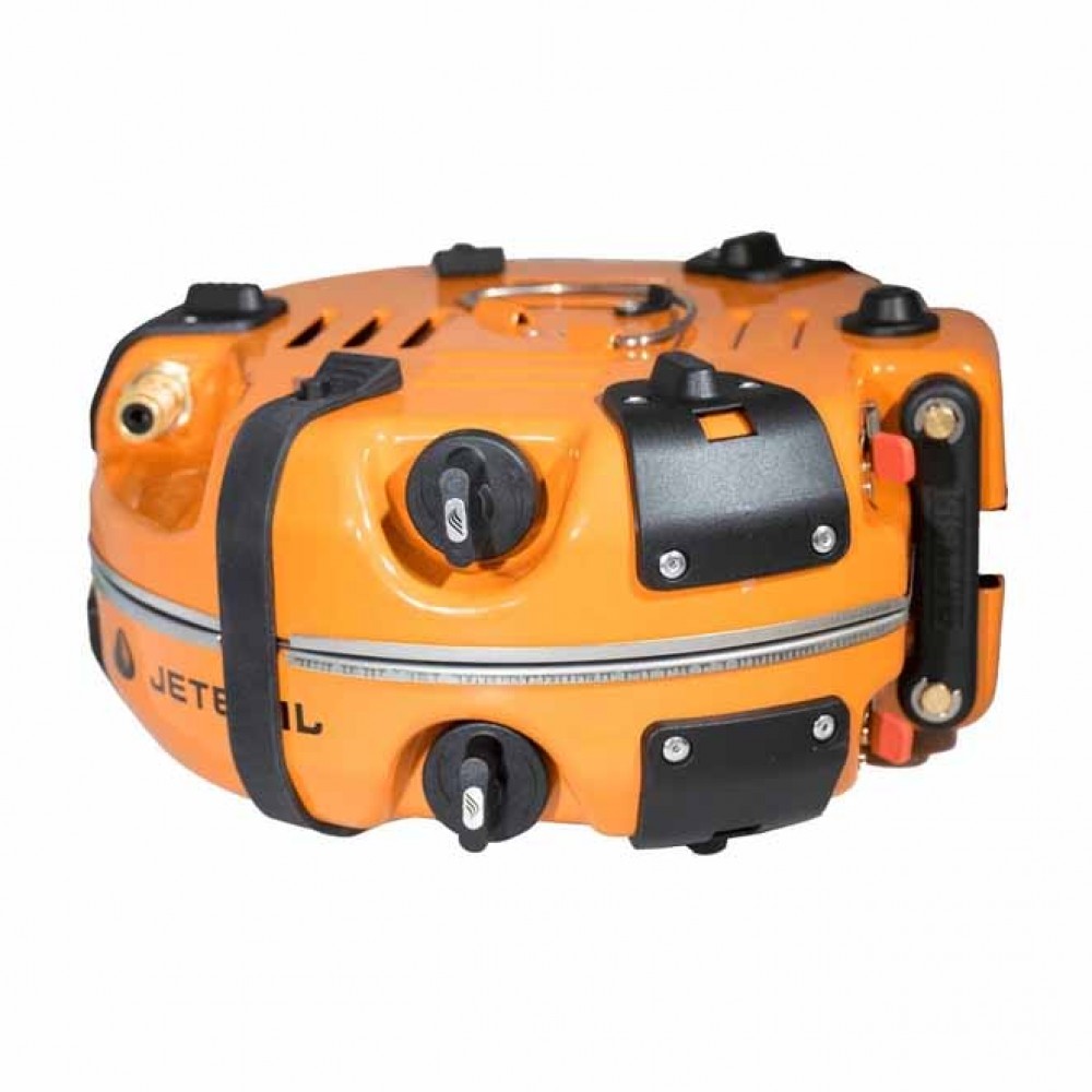Jetboil Genesis Base Camp Stove – Folded for Portability Folded Jetboil Genesis Base Camp System demonstrating its compact and portable design.