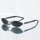 Slim oval UV400 sunglasses featuring a silver metal frame, dark tinted lenses, adjustable nose pads, and black temple arms, offering lightweight sun protection with a retro-inspired fashion design.