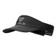 Black breathable sun visor cap with reflective logo and mesh interior lining.