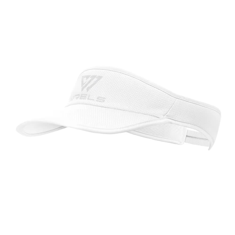 White unisex sun visor cap with soft breathable mesh and curved brim.