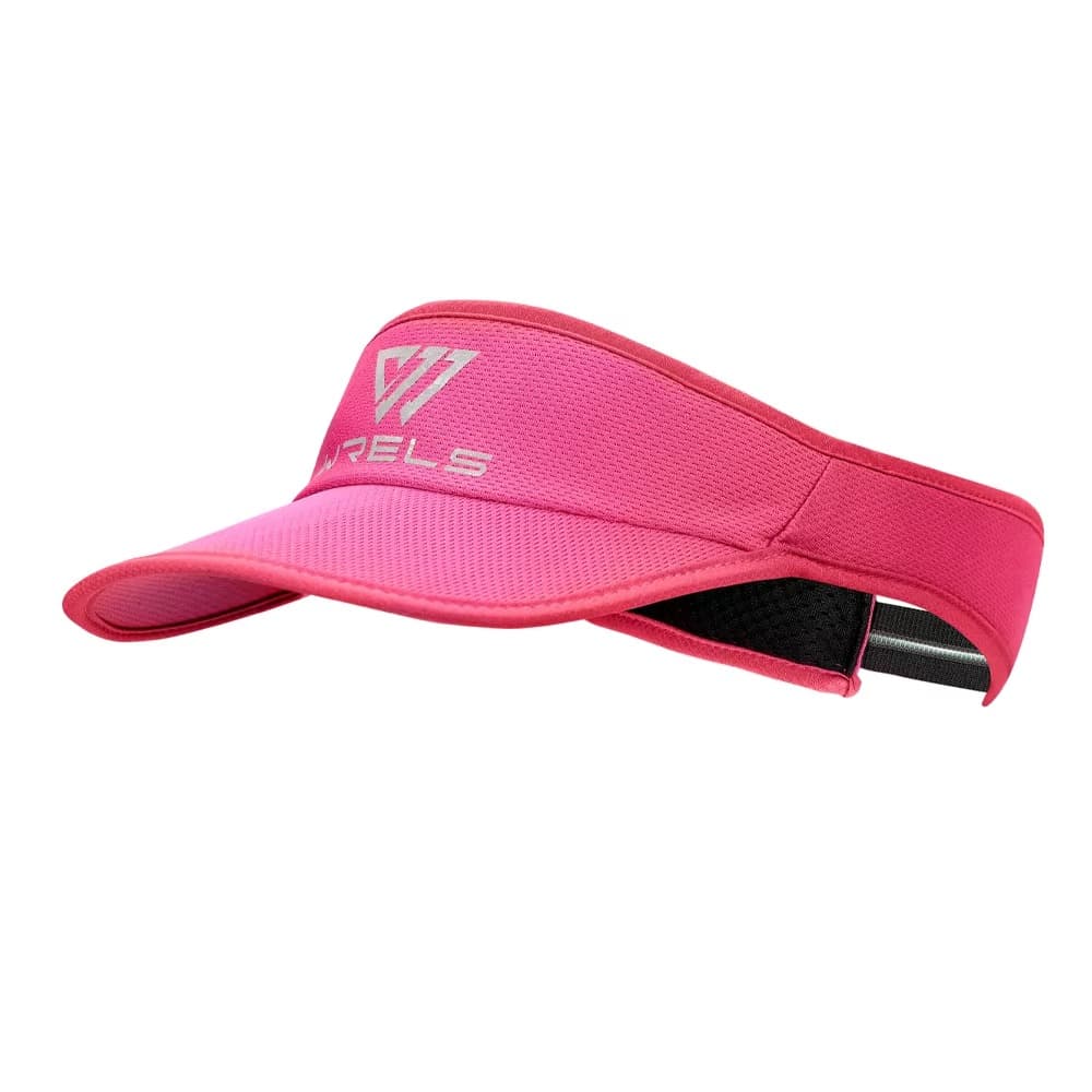 Pink quick-dry visor cap with black inner lining and elastic back strap.