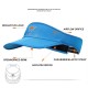 Blue sun visor showing airflow orifices, reflective logo, openworked brim, and elastic strap.
