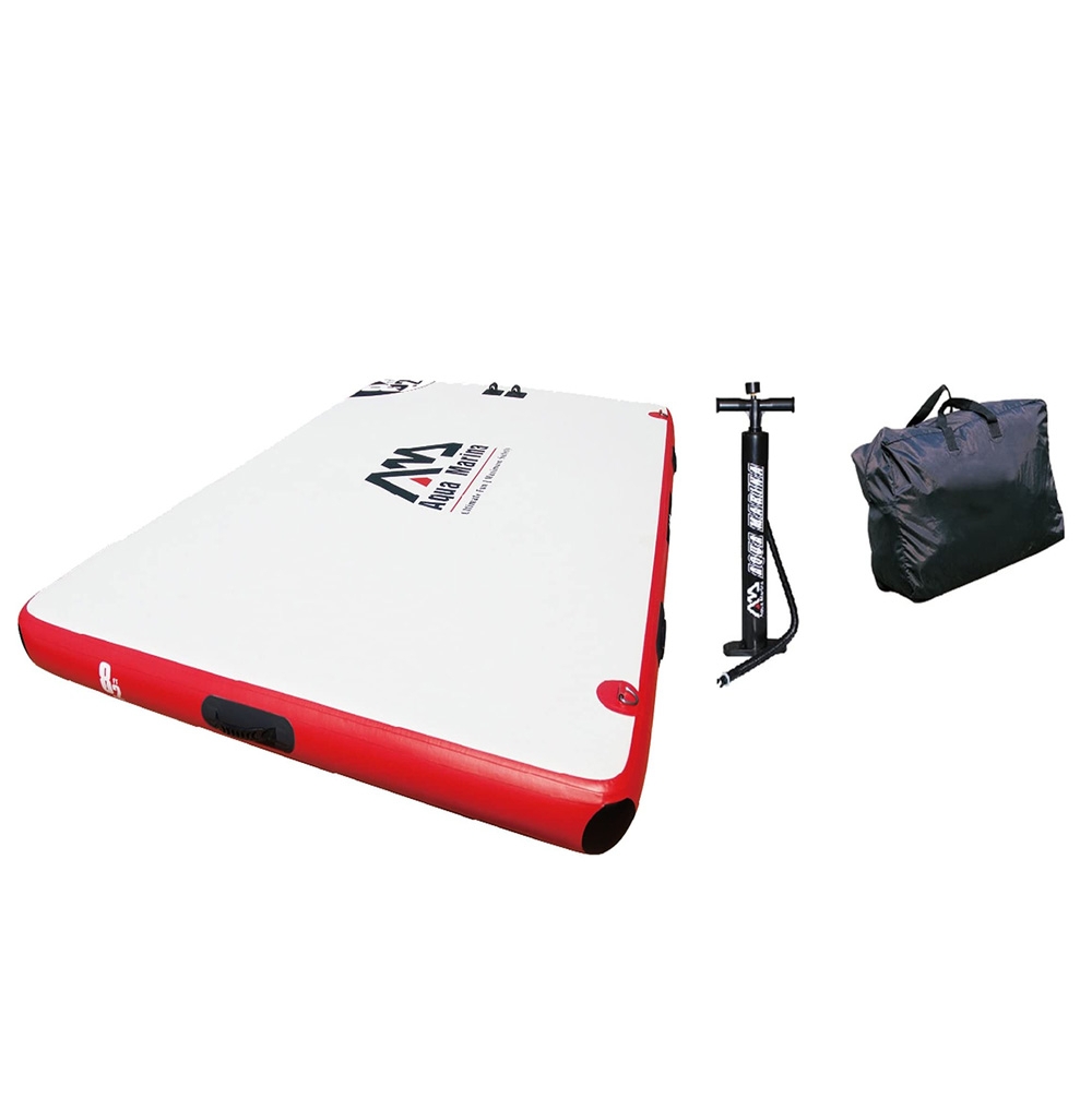 Aqua Marina Island inflatable air platform package including portable floating dock platform hand pump and carry bag for boating swimming and water recreation