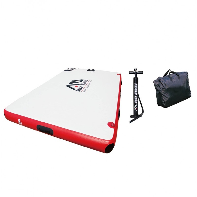 Aqua Marina Island inflatable air platform package including portable floating dock platform hand pump and carry bag for boating swimming and water recreation