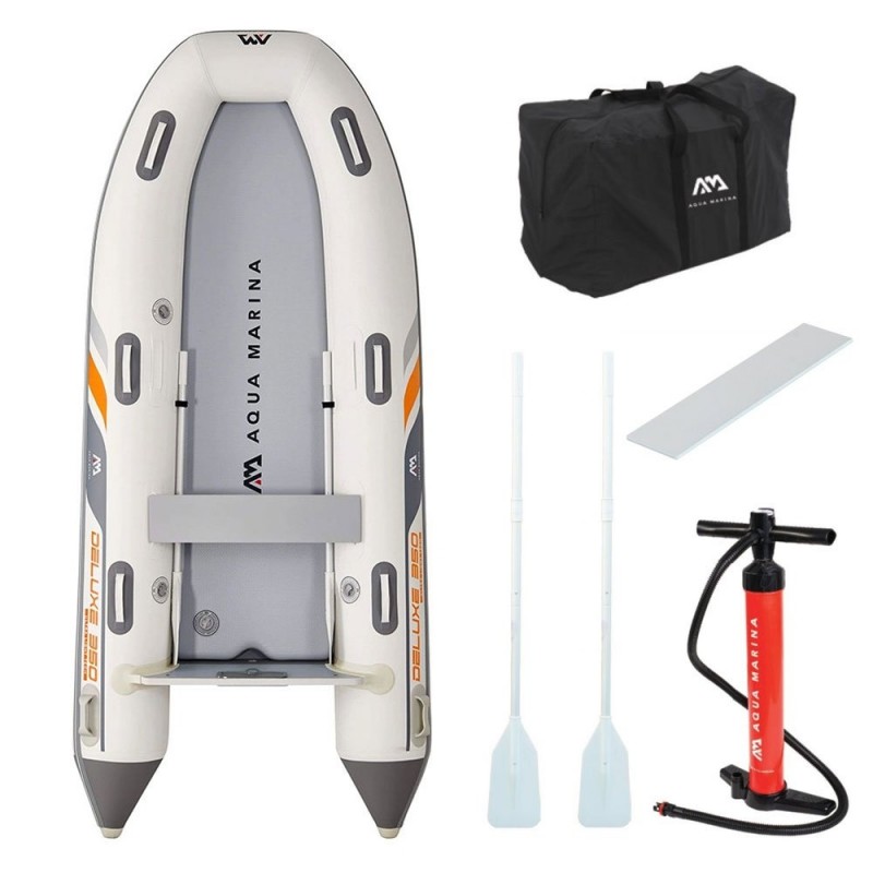 Aqua Marina U-Deluxe 350 inflatable speed boat package including carry bag oars air pump and aluminium seat designed for fishing boating and water adventures