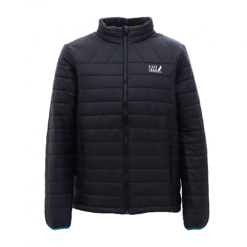 Black padded puffer jacket with lightweight insulated design full zip fastening and thermal quilted construction for winter outdoor wear