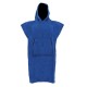 Electric blue cotton poncho towel with hood front pocket and soft absorbent fabric designed for beach swimming surfing and outdoor changing use