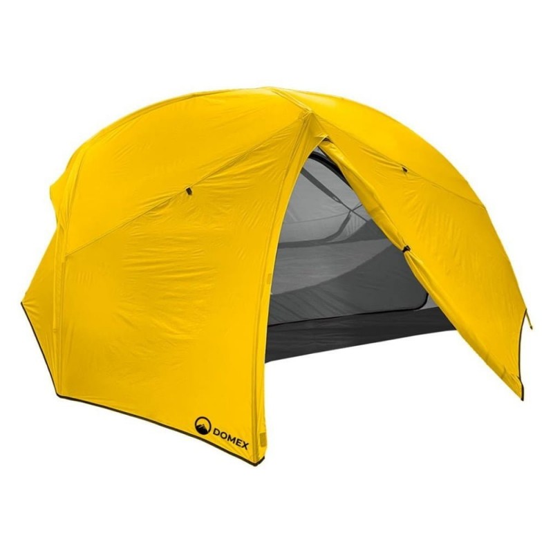Domex Ascent lightweight 2-3 person tramping dome tent in yellow designed for hiking, backpacking, camping and outdoor adventures